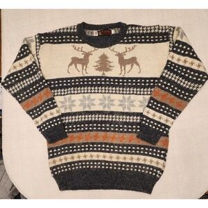 Vintage Jersild Holiday Sweater‎ Snowflakes Deer Size 3XL Unisex Tan Brown Cream